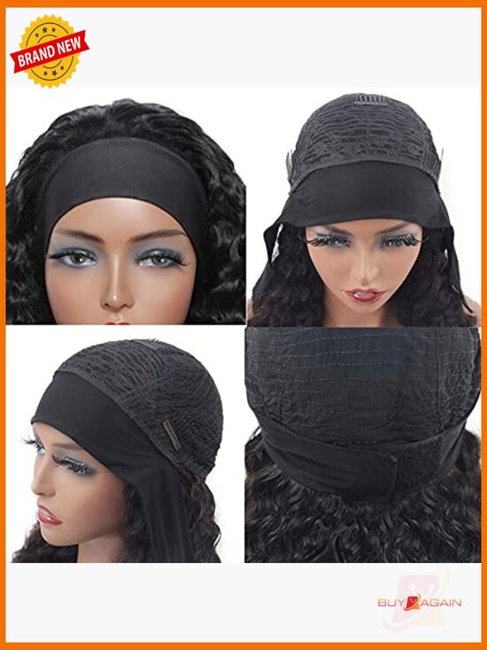 Deep Wave Headband Wig 14 Inch Human Hair Machine Made No Glue No Sew main image 4